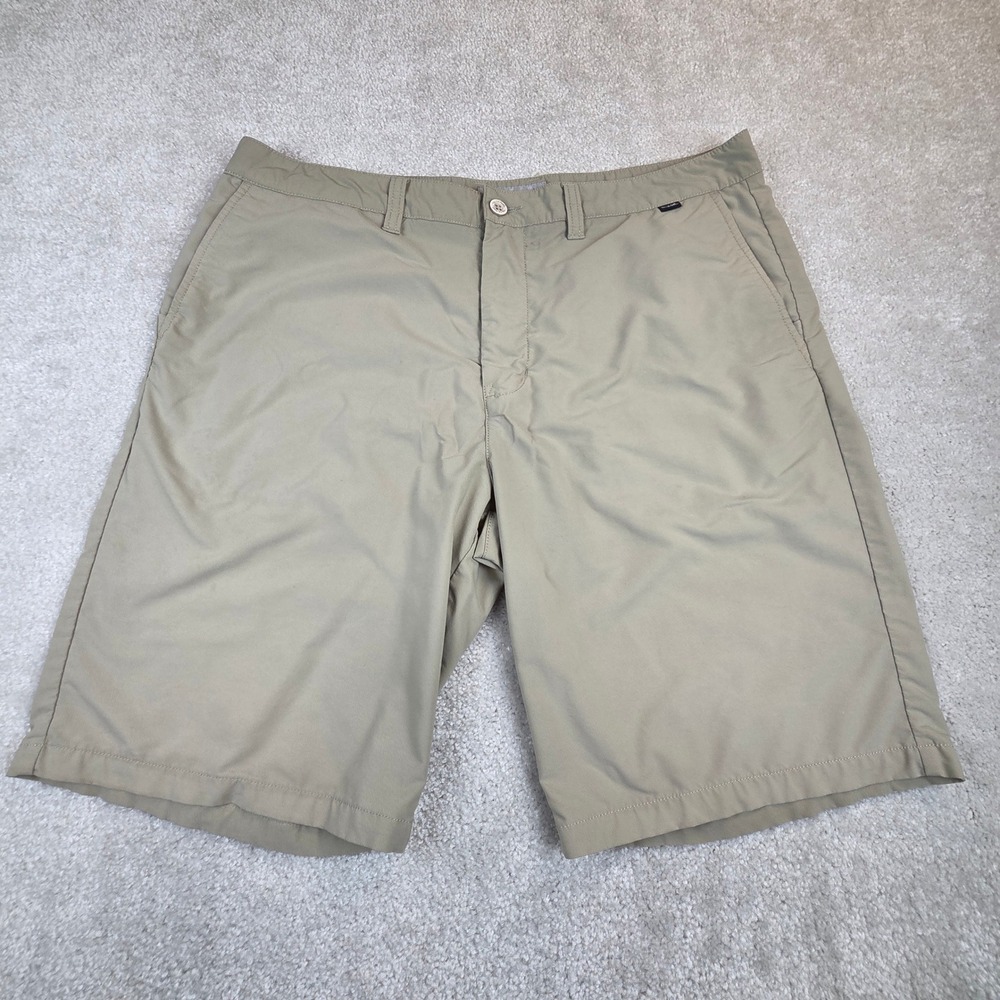 Travis Mathew Mens Golf Shorts Khaki Tan Performance Stretch Size 38 Nylon Blend